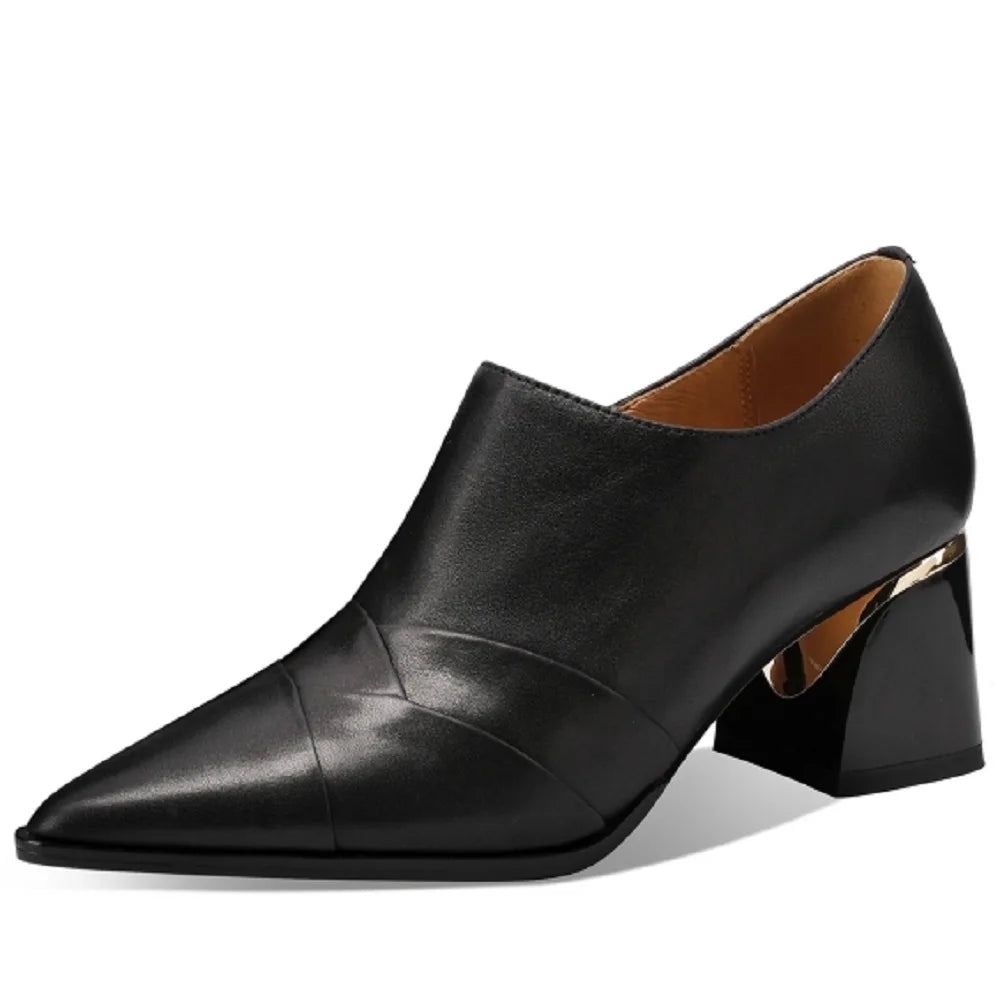Woman Handmade Genuine Leather Soft and comfortable New Mid Heel Large Dress Shoes Ladies 33-43