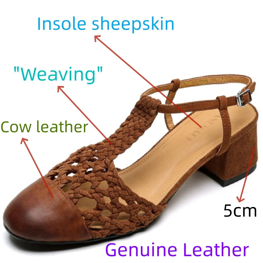 new summer women sandals Handmade Genuine leather Breathable washed round toe ankle buckle women shoes 33-40