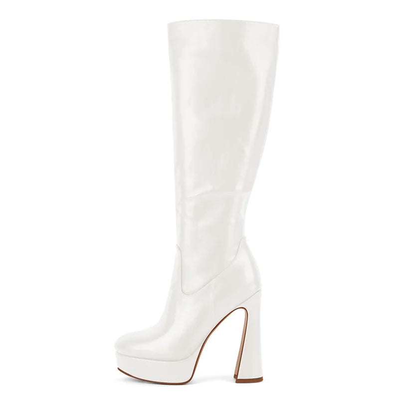 Onlymaker Black Platform Knee High Boots with Thin Heel Side Zipper Boots