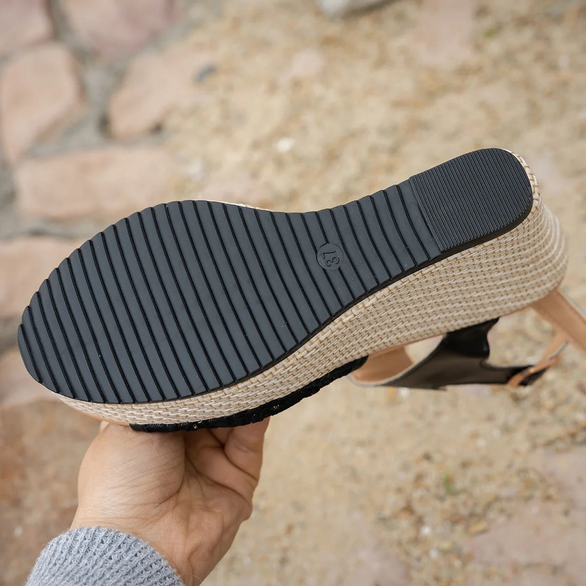 Plus Size Shoes for Women 36-43 Summer Platform Wedges Buckle Strap Non-slip Sandalias De Mujer Lace Peep Toe Sandals