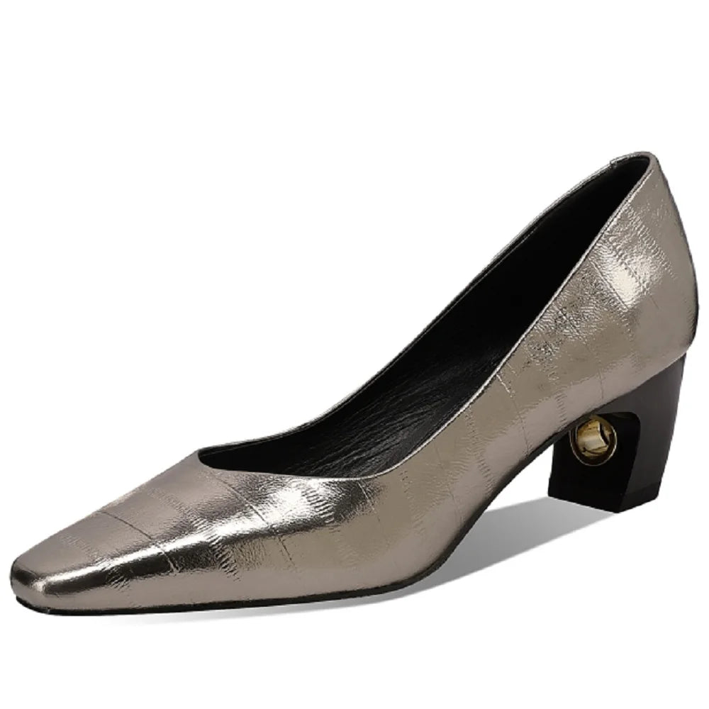 New Women Handmade High Quality Cow Leather Pumps Comfortable Mid Heels Solid Color Dress Party Pumps Shoes 33-43