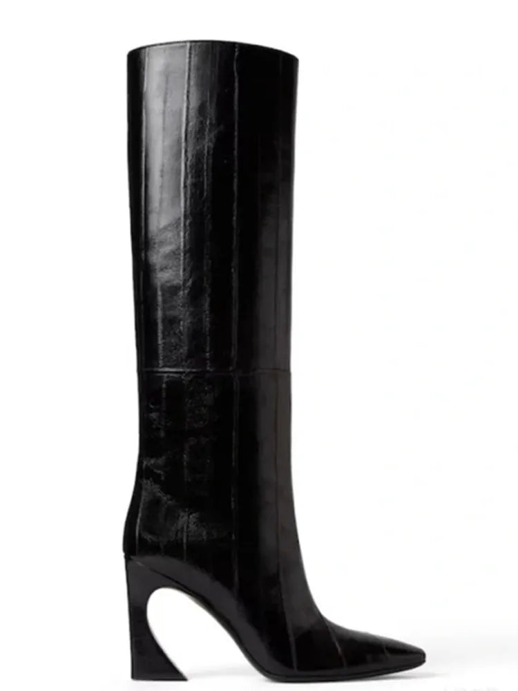 2026 Women's New Irregular High Heels Knee High Boots Pointed Fashion Show, Women's 34-44 Large Mid Length Women's Boots
