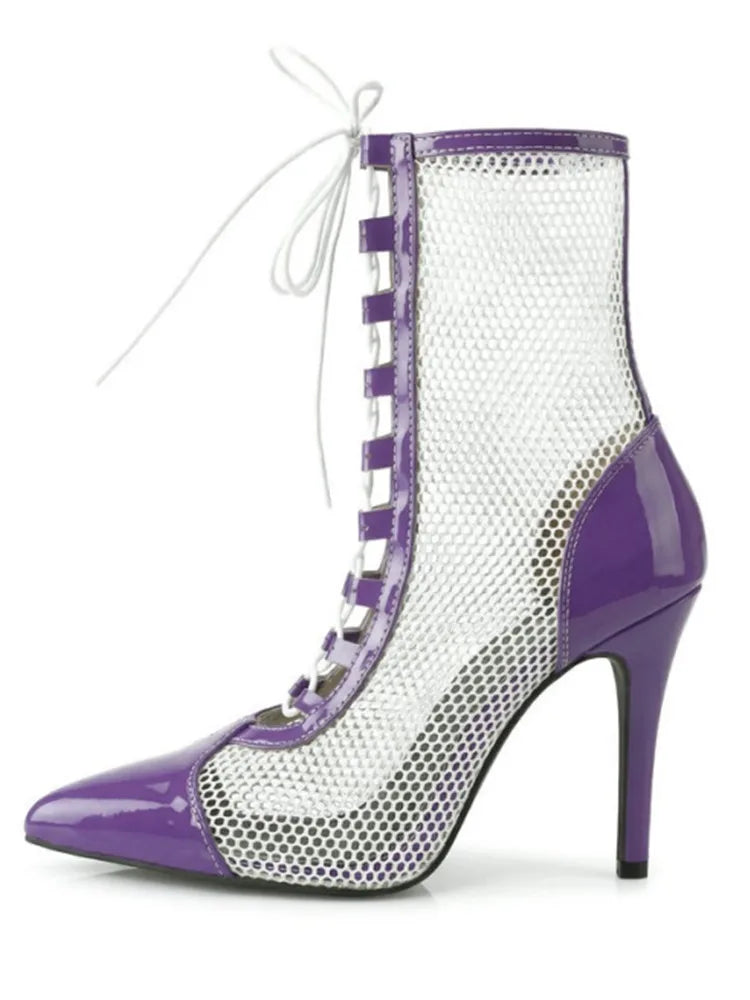 2026 Spring/Summer Women's Stiletto High Heels Mesh Strap Cool Boots Pointed New Style 34-48 Large Short Boots
