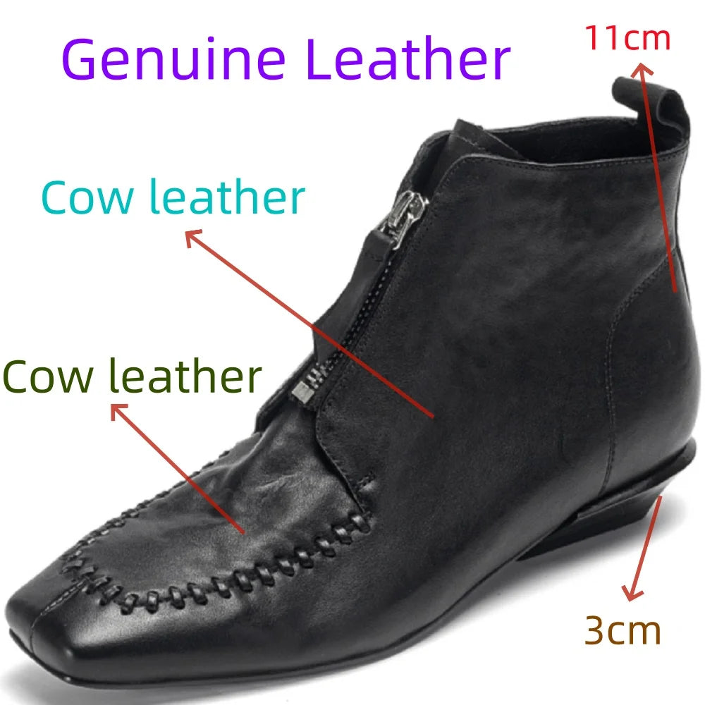 Women Handmade Genuine Leather Mid Heel Modern Soft and comfortable Ankle Boots Daily Shoes Zipper Boots 34-40
