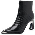 New Women Handmade Genuine Leather Ankle Boot Short Pointed Toe Thin High Heels Winter Modern Ladies Shoes 33-40