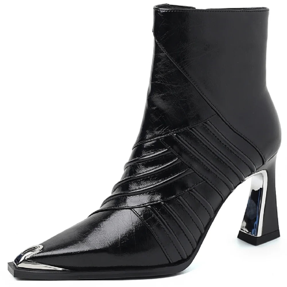 New Women Handmade Genuine Leather Ankle Boot Short Pointed Toe Thin High Heels Winter Modern Ladies Shoes 33-40