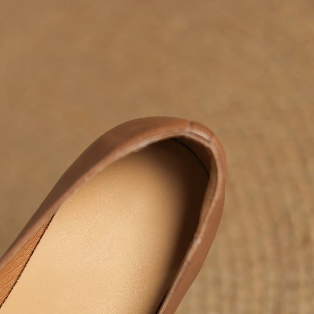 women Handmade Genuine Leather thick med heel Square toe elegant ladies style daily slim dress shoes 34-41