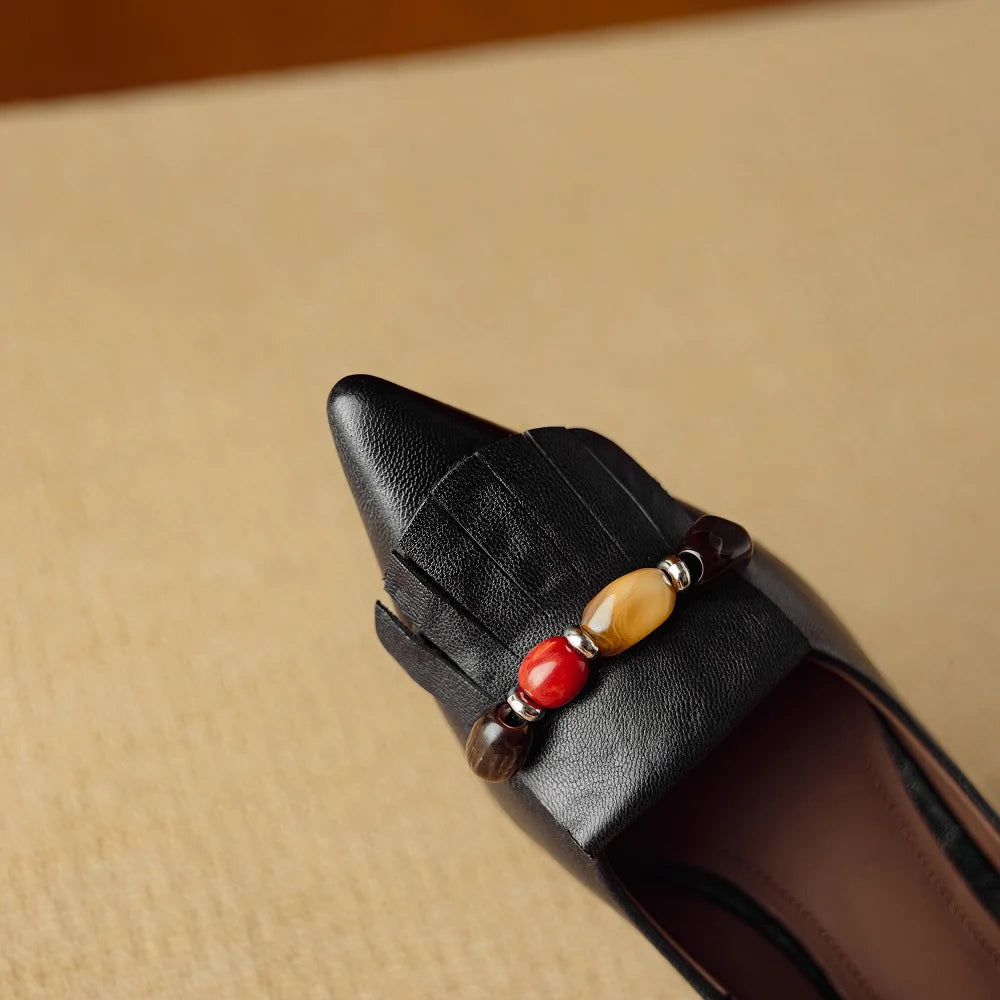 Handmade Genuine Leather New Classic Retro Style Pointy Toe Design Women's Single Shoes Comfortable 34-40