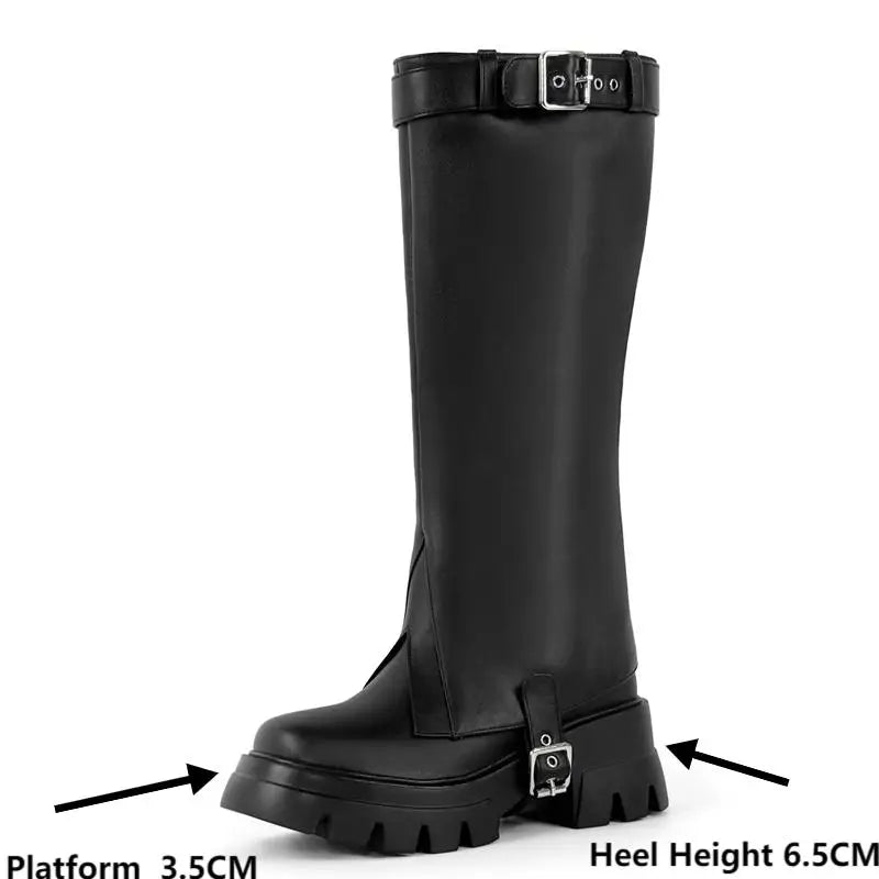 Onlymaker Women Round Toe Removable Shaft Black Boots Fashion Punk Boots