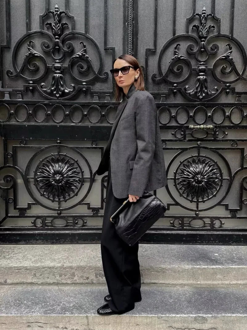 2026spring women's new products commuting all kinds of fashion slits design stand collar one button casual plett suit jacket