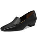 New Women Handmade Genuine Leather Soft comfortable Square Toe Med Heel Loafers Casual Mules Ladies Shoes 33-43