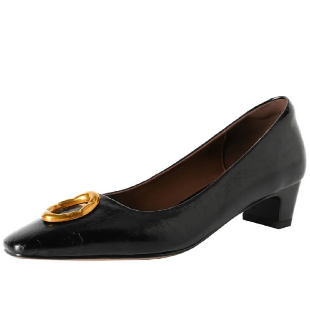Retro Handmade Genuine Leather Chunky Heel Women's oes New Sle Ele Versatile Profional Commuting Single oes 34-40