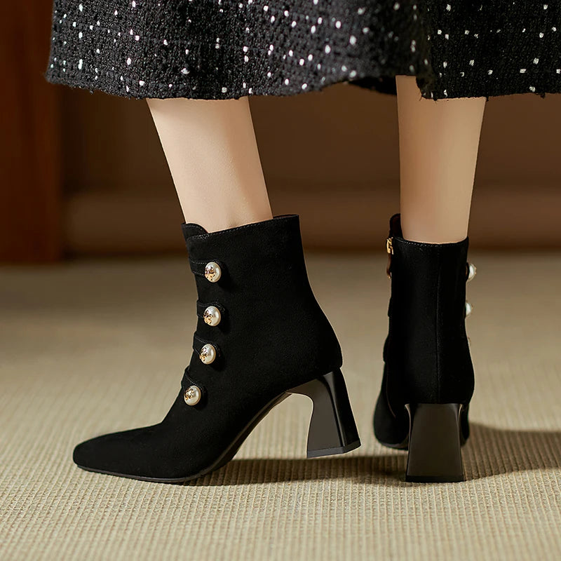 Handmade Genuine Leather Soft comfortable Style Women Pointed Toe Ankle Boots 6.5cm Heel Zip Party Shoes 33-40