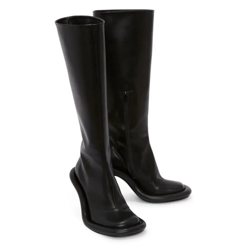 2026 Women's New Slim High-heeled Knee High Boots with Side Zipper Round Toe 34-43 Large Mid Length Boots