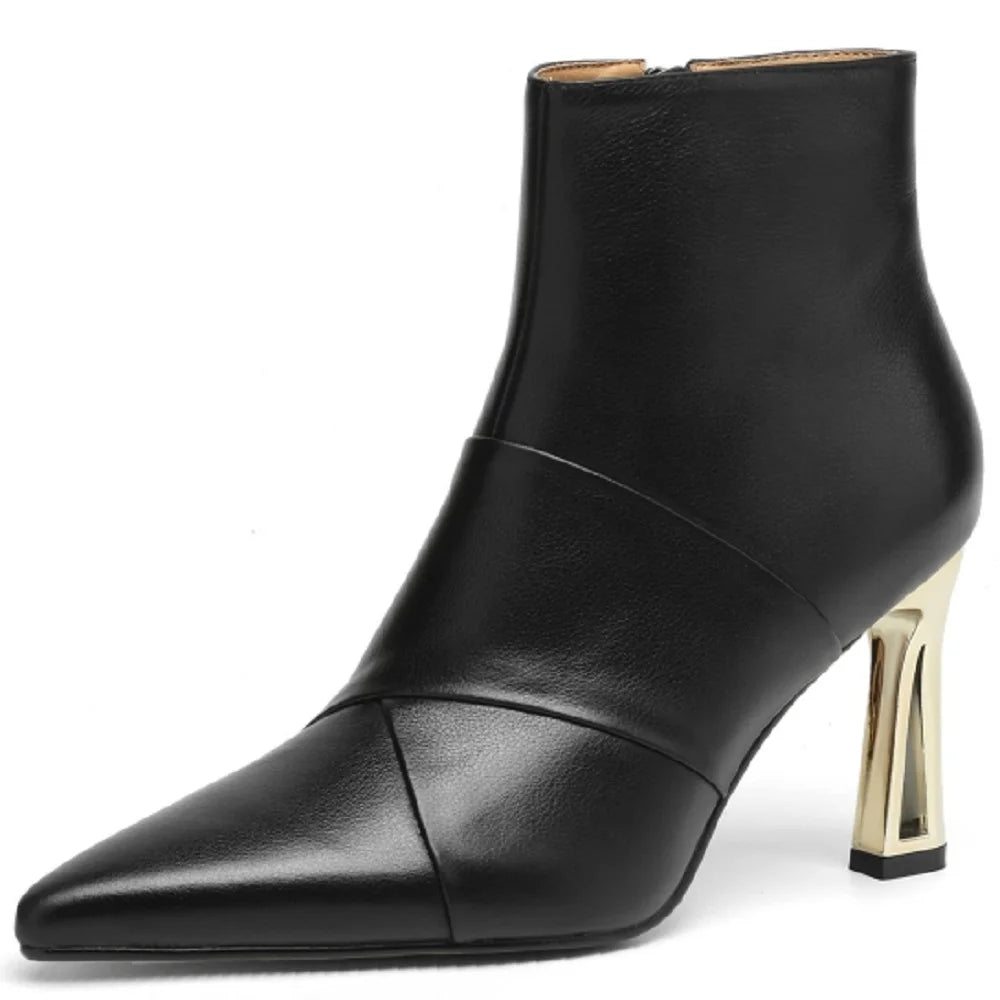 Women Handmade Genuine Leather Shoes Pointed Toe Elegent High Heel Ankle Boots Daily Shoes 34-40