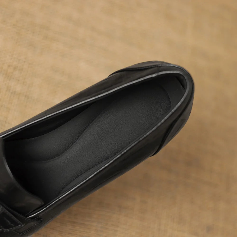 New Handmade Genuine Leather Women Loafers Shoes Oxford Square Toe Square Low Heel Modern Ladies Shoes 34-40