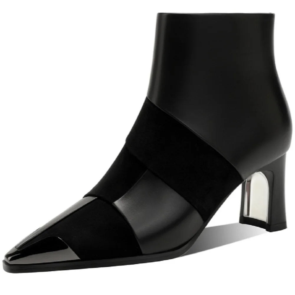 new Handmade cow leather mix color side zip pointed toe short booties high quality soft comfort shoes 34-40