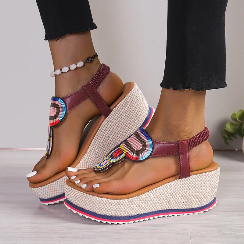 Plus Size Shoes for Women 36-43 Summer Fashion Platform Wedges Elastic Band Non-slip Sandalias De Mujer Beach Footwear