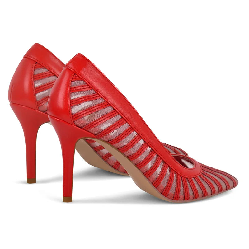 Women  Pointed Toe Mesh Pumps High Heeled Big Size  Slip On Stiletto Pumps