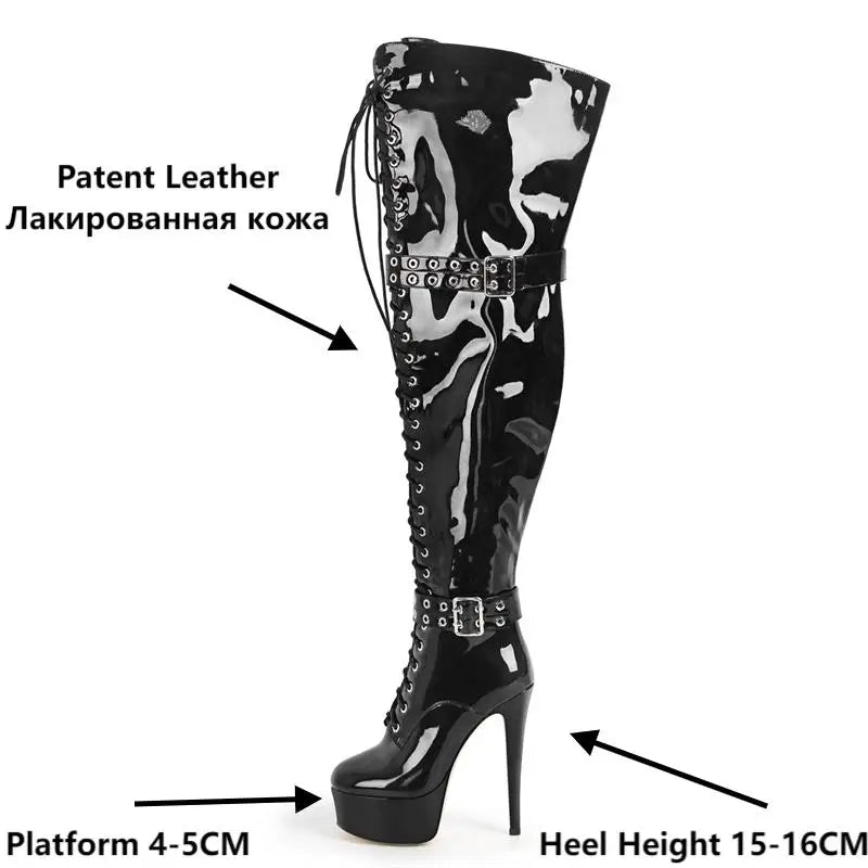 Onlymaker Women Round Toe Platform Over The Knee Boots Buckle Side Zipper Sexy  Party Dress Stiletto Thigh High Boots