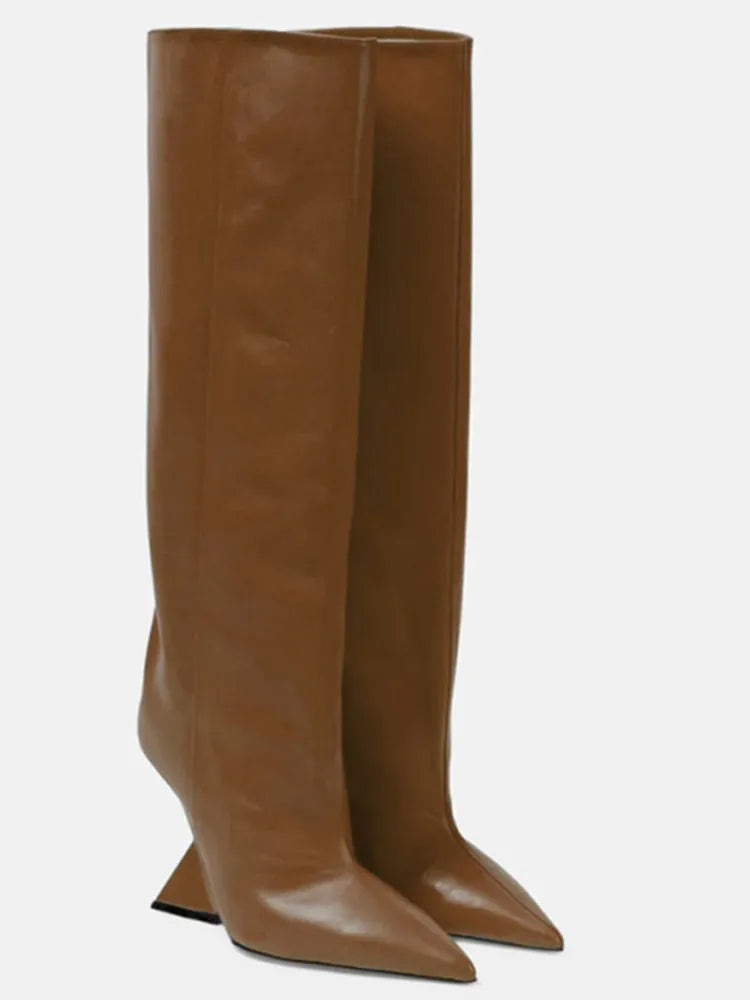 2025New European and American Women's Knee Boots Fashion Pointed Shaped High Heels Women's Large Long Sleeve Boots