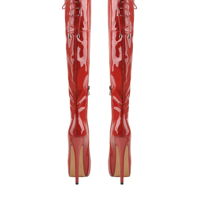 Onlymaker Women Sexy Red Platform Zip Over The Knee High Boots 16cm Thin High Heel Stiletto Stretch  Woman Big Size Boots