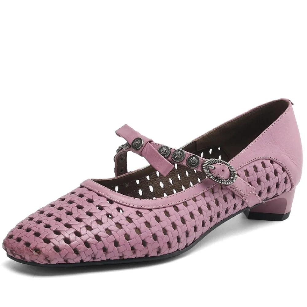 Handmade Genuine Leather Sandal Women Covered Toe Low Heel Butterfly Knot Party Dating Sandals Office Ladie 34-40