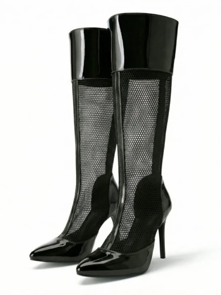 2026 Spring/Summer Women's Stiletto High Heels Mesh Strap Cool Boots Pointed New Style 34-48 Large Short Boots