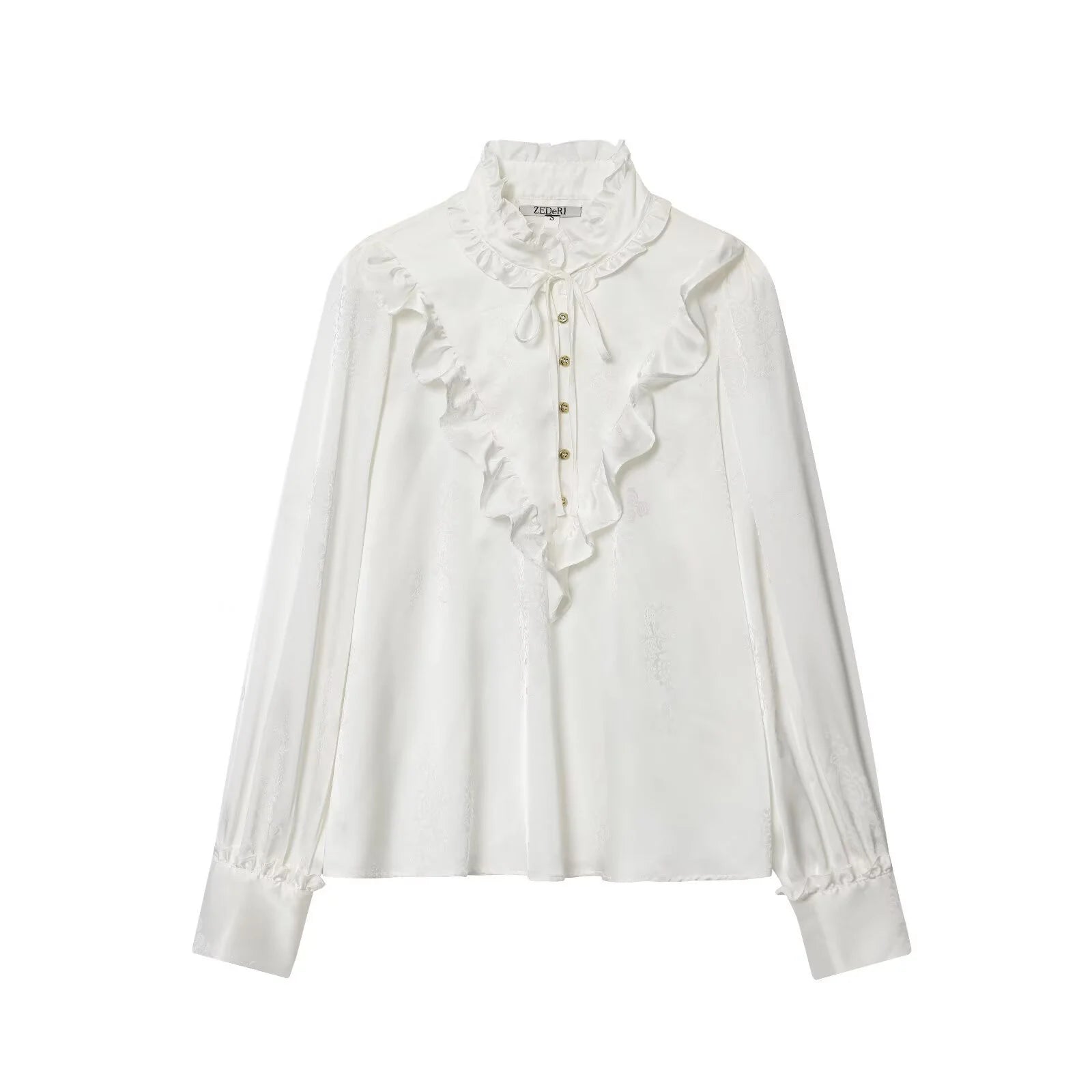 2025 Autumn New Women's Clothing French Style Mushroom Edge Standing Collar Long Sleeve Shirt