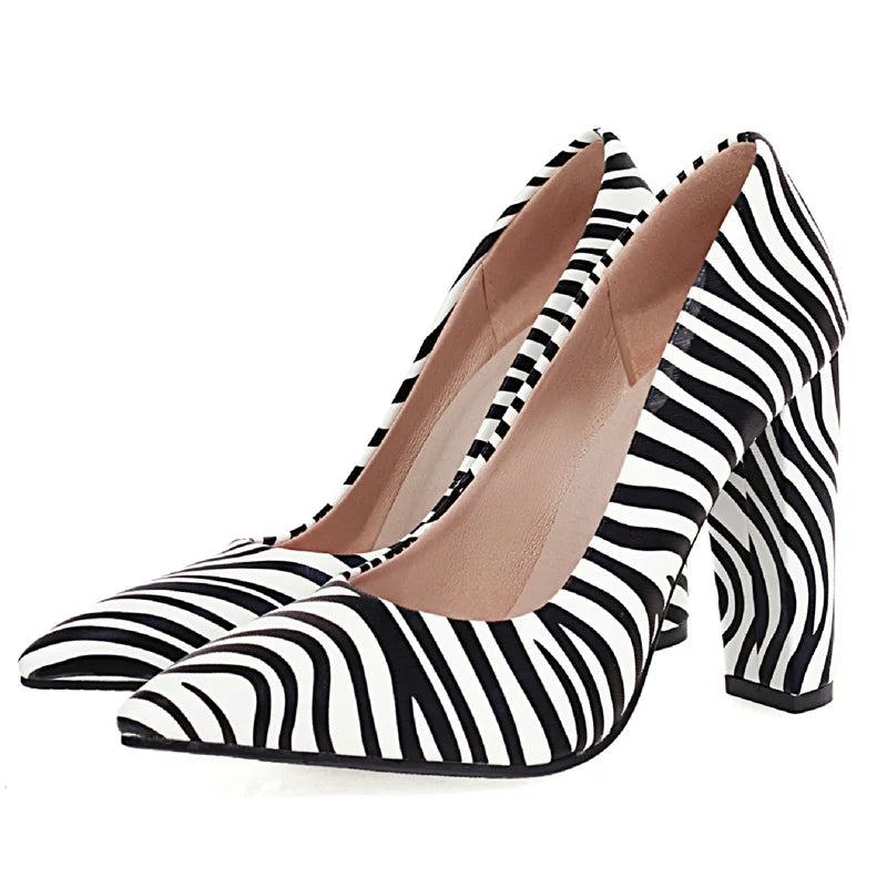 High Heels Shoes Women Large Size Sexy Animal Print Block Heels Pumps
