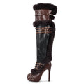 Onlymaker Women Round Toe Over The Knee Boots Platform Fur Rivet Buckle Side Zipper Wide Calf  Thigh High Boots