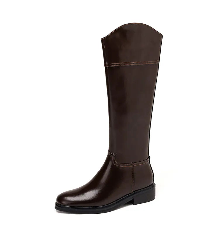 2026 Ladies' Autumn and Winter Flat Knee High Women's Boots with Round Toe, Low Heel, and Midsole, Ladies' Oversized Knight Boots