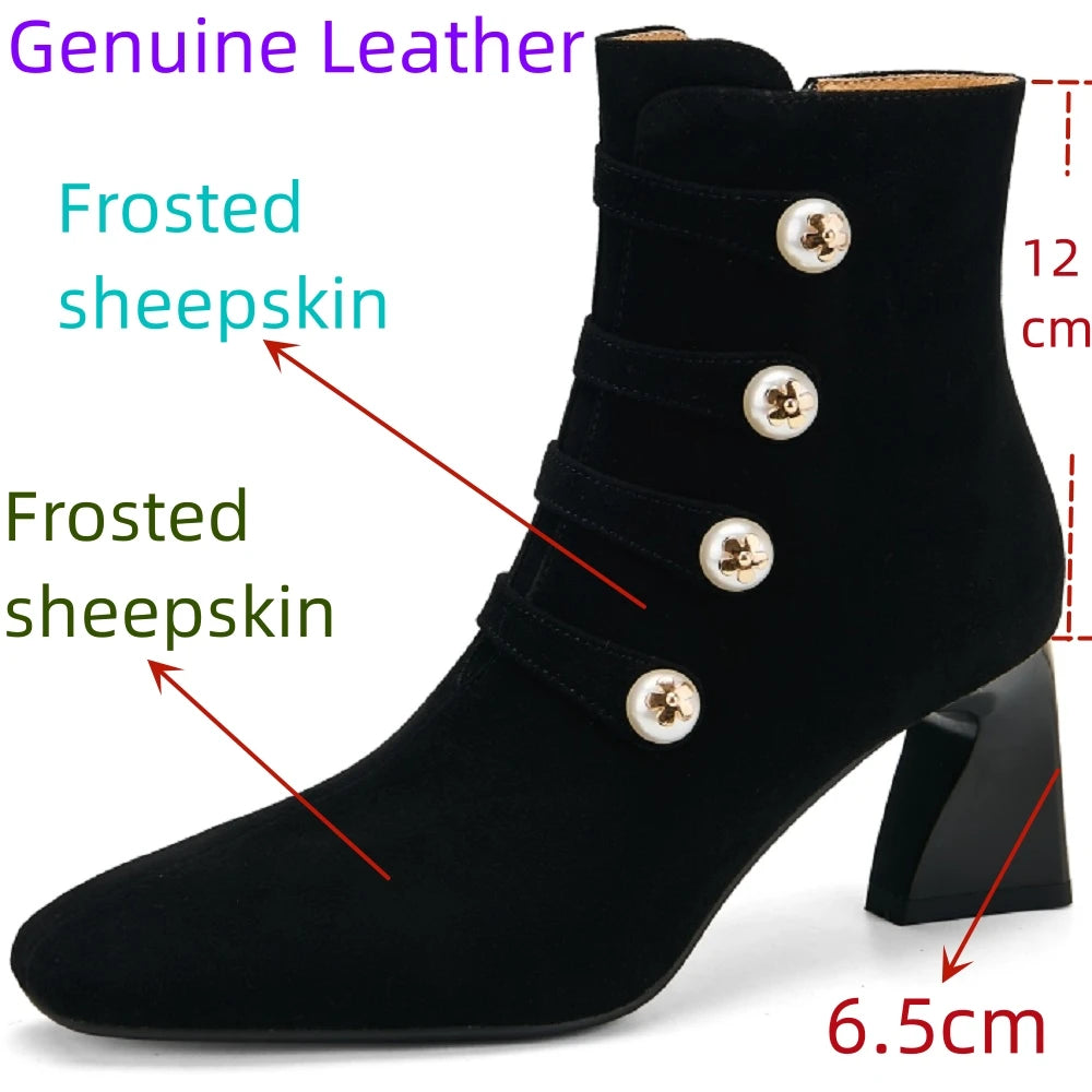 Handmade Genuine Leather Soft comfortable Style Women Pointed Toe Ankle Boots 6.5cm Heel Zip Party Shoes 33-40