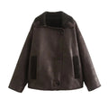 Woman Thick Faux Leather Jackets for Women Autumn Winter Warm Wool Blends Coats Plush Double-sided Jacket Pocket Jacket
