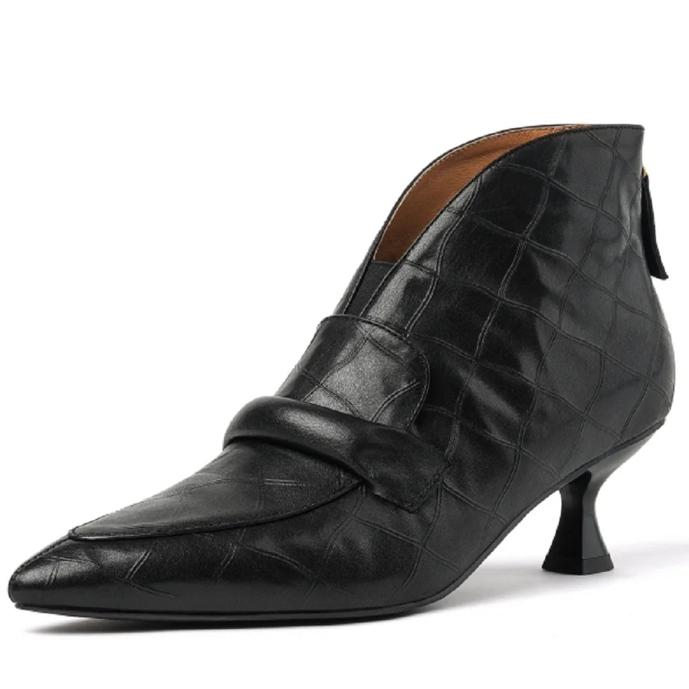 New Women Handmade Boots Mid heel Genuine Leather Shoes Pointed Toe Ankle Boots Chunky Shoes Western Boots 34-40