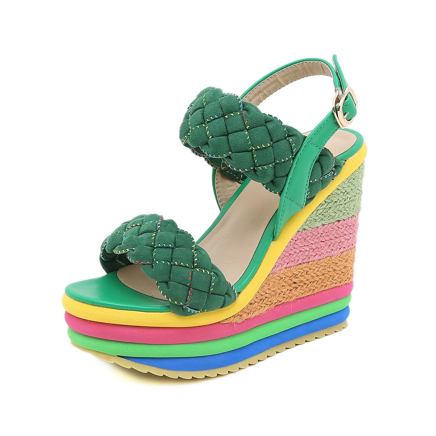 Plus Size 34-43 Shoes for Women Summer 20246Rainbow Wedge Sandals Open Toe Sandalias