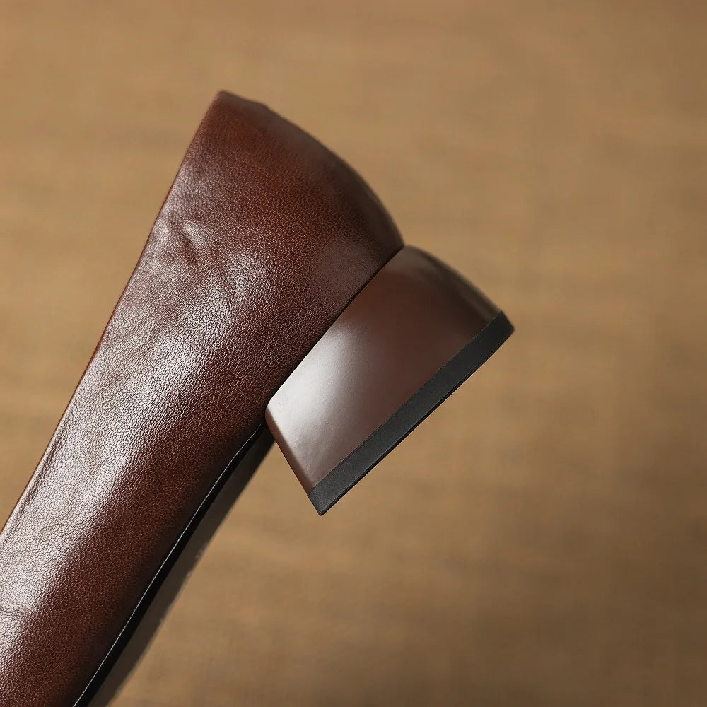 Handmade Genuine Leather Women Soft comfortable Square Toe Dec Mid Thick Heels Office Ladies Dress Shoes Female