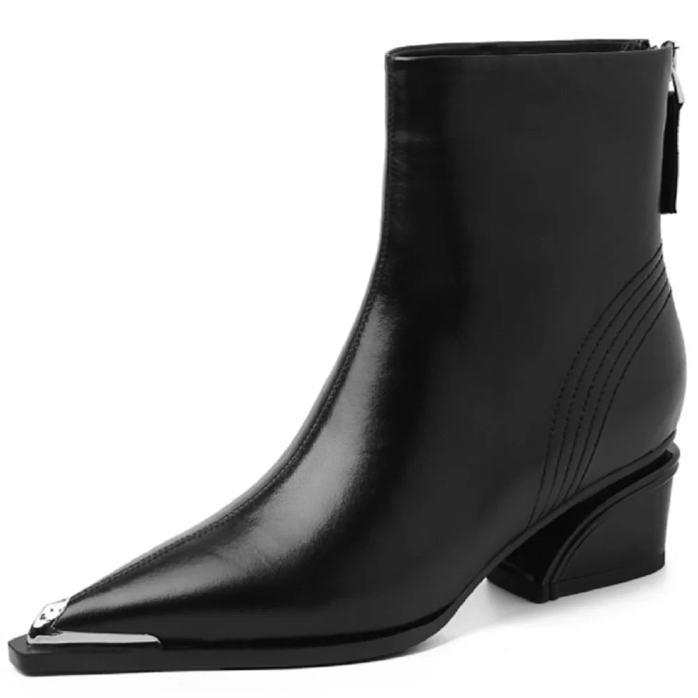 New Style Handmade Genuine Leather Pointed Toe Ankle Boot Slimming Stylish Casual High Heel Bestseller 33-40