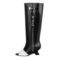 Onlymaker Women  Peep Toe  Matte Shaped Heel Knee High Boots  Fashion Kitten Heel  Female Boots