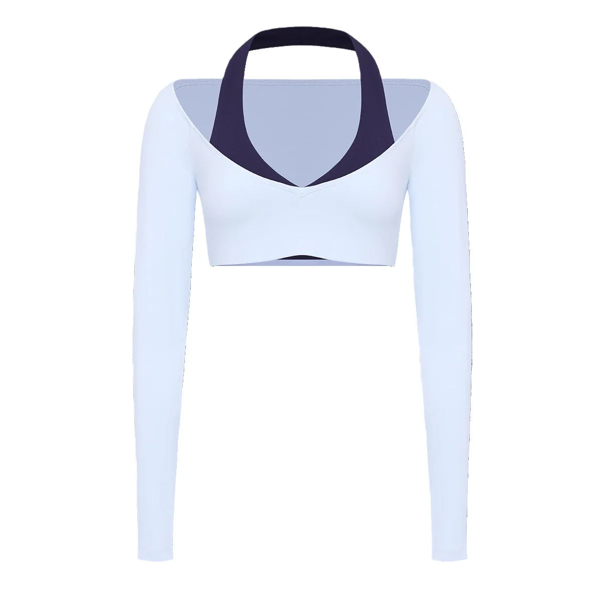 Women's Fake Two-Piece Sports Long Sleeve Halter Neck Pilates Yoga Shirt Slim Fit Fitness Sports Top Leggings Workout Tights