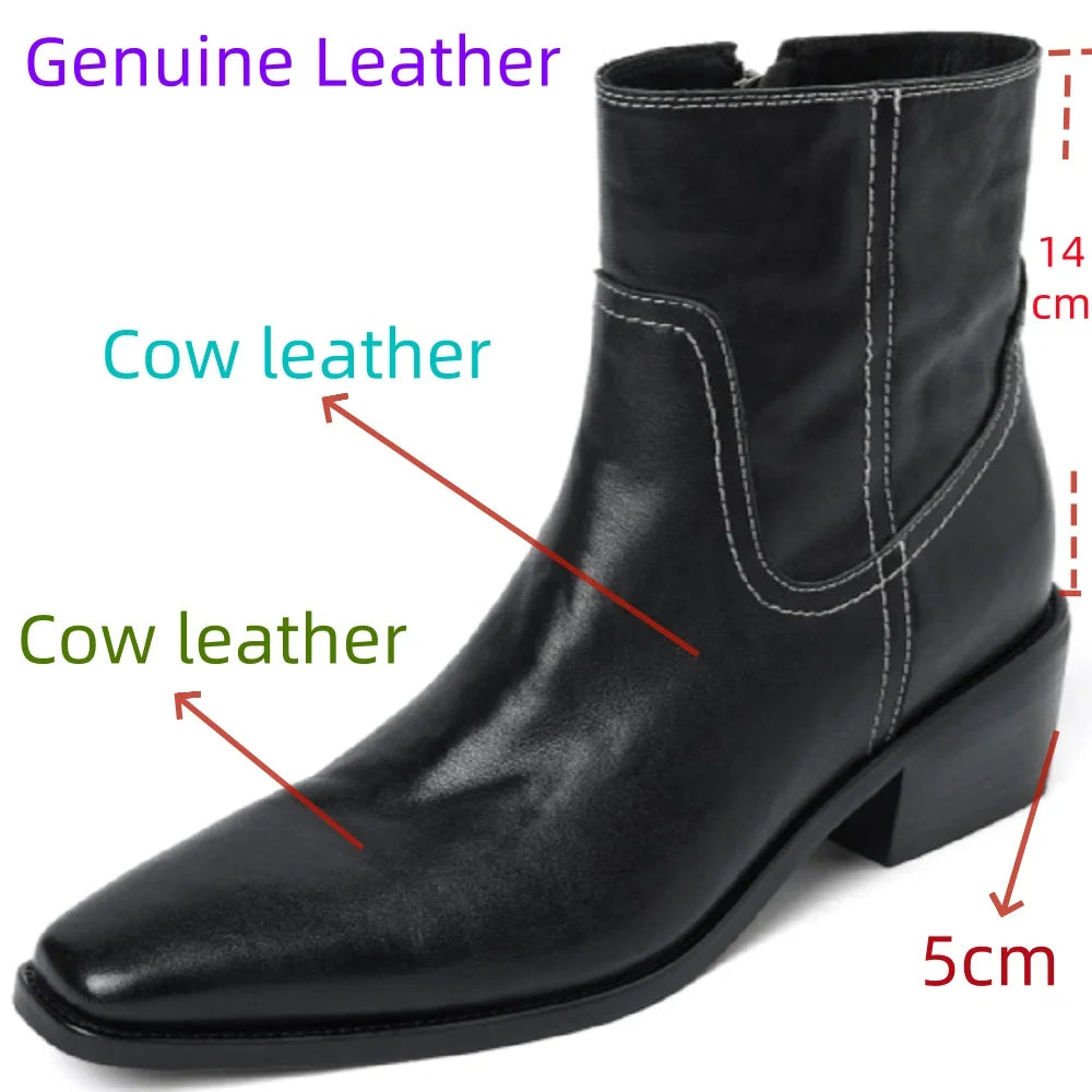 Handmade Genuine Leather Soft and comfortable Ankle Boots Women's Chunky Heel Retro ort Pattern Booties 34-40