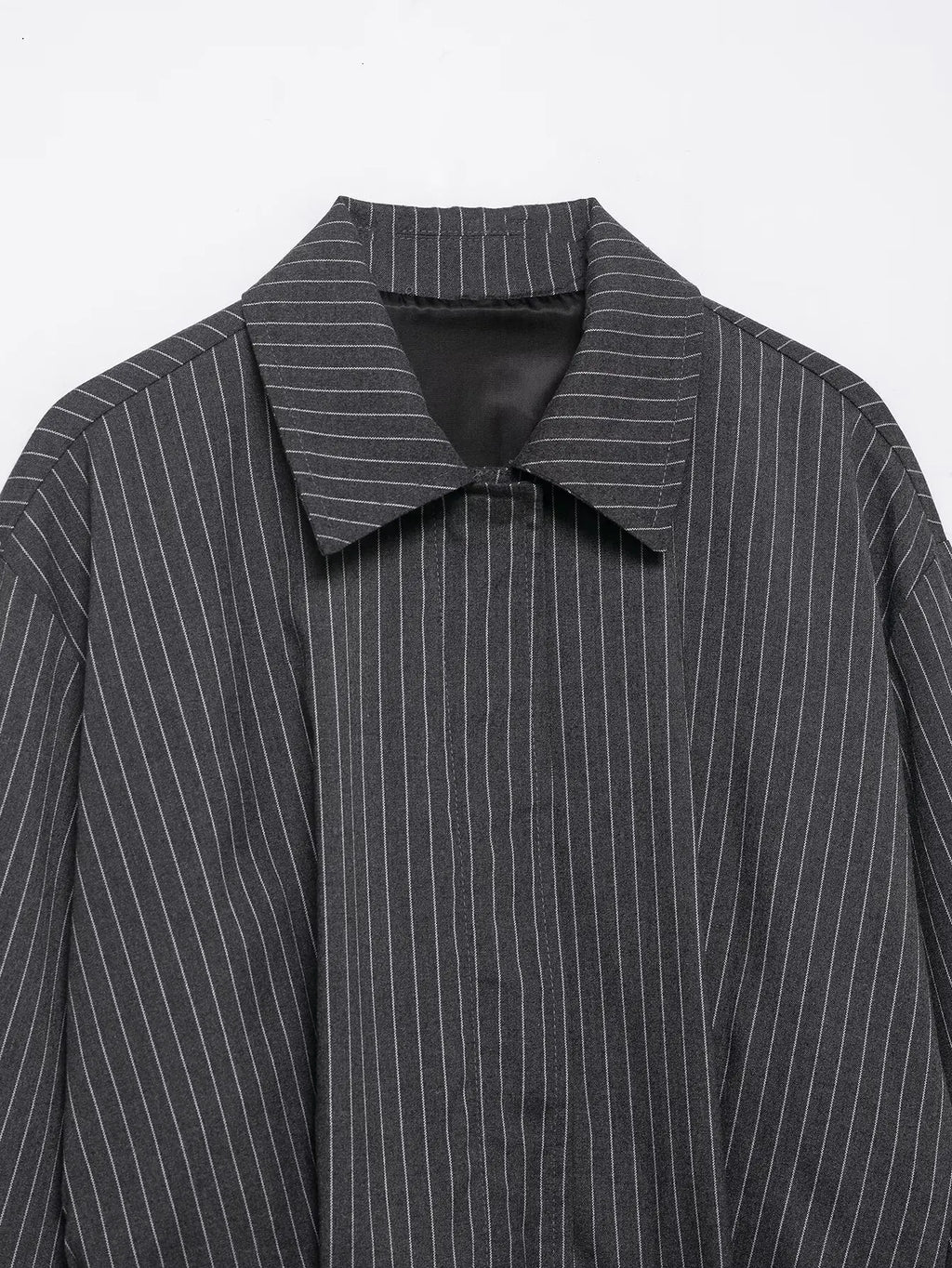 Women Striped Cropped Bomber Jacket Turn-down Collar Spring Summer Short Coat Outerwear