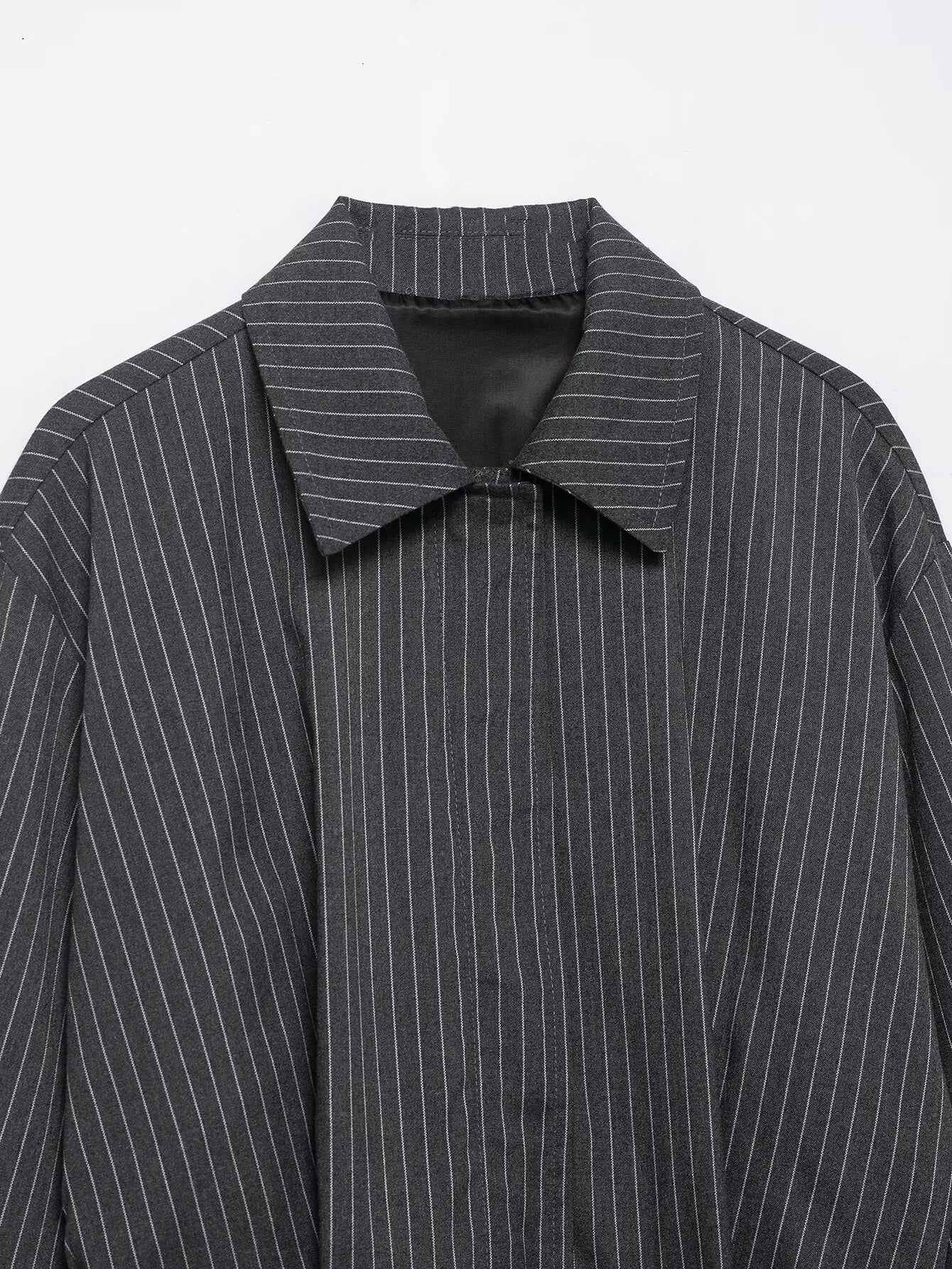 Women Striped Cropped Bomber Jacket Turn-down Collar Spring Summer Short Coat Outerwear