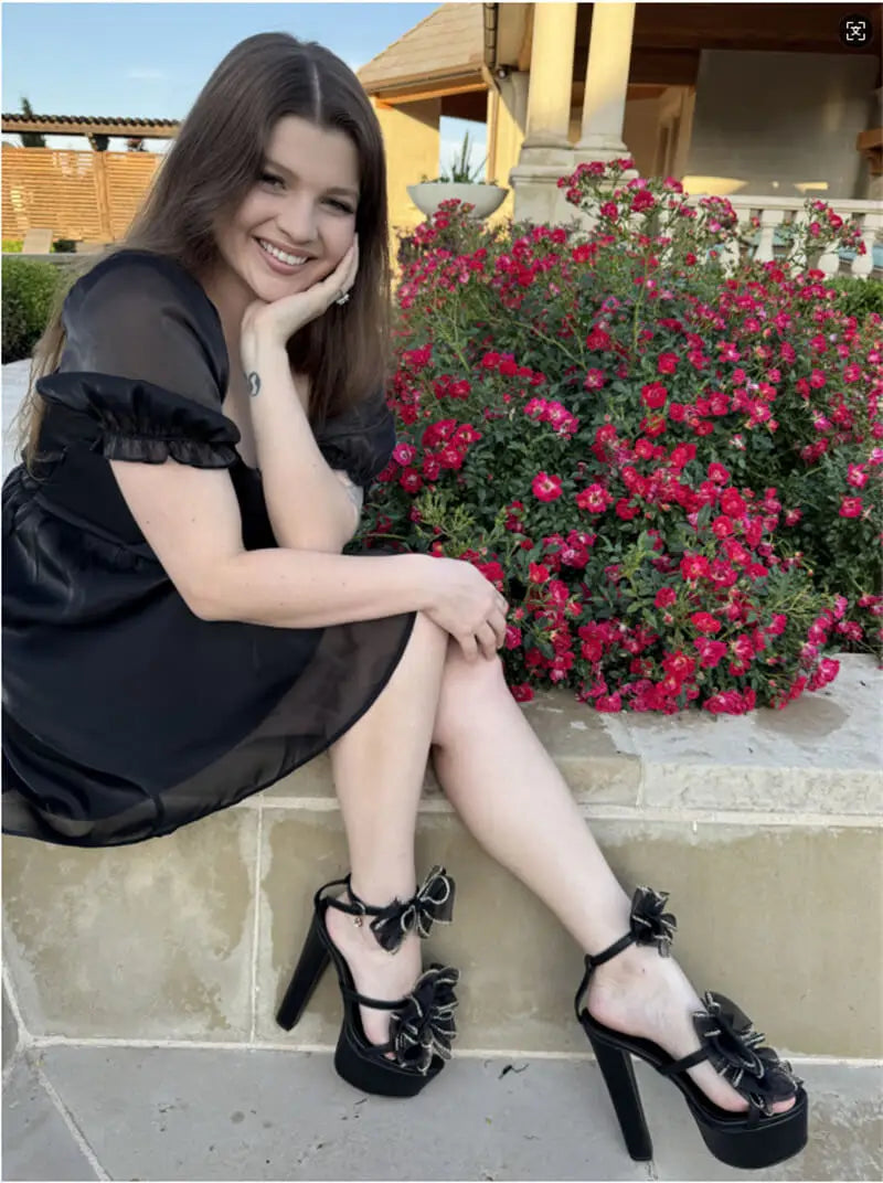 Women Black Bow Ankle Strap Chunky Heel Platform Summer Sandals Thick Heels Party Dress Shoes