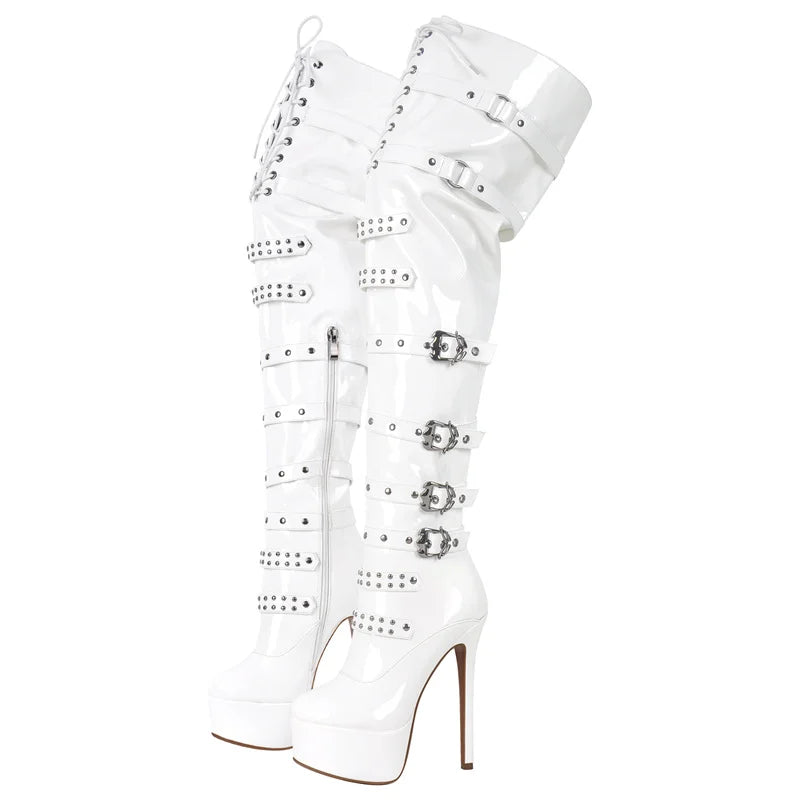 Onlymaker Women Platform Stiletto Red  Over The Knee High Boots Side Zipper Patent Leather Fashion Sexy Winter Female Boots