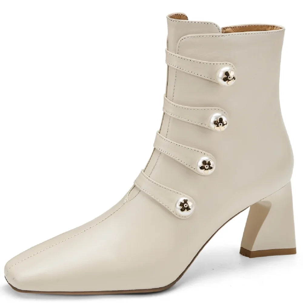 Handmade Genuine Leather Soft comfortable Style Women Pointed Toe Ankle Boots 6.5cm Heel Zip Party Shoes 33-40