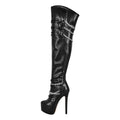 Onlymaker Women Over The Knee Boots Thin High Heel Lady Black  Metal Chain Decoration Zipper Female Winter Platform Boots
