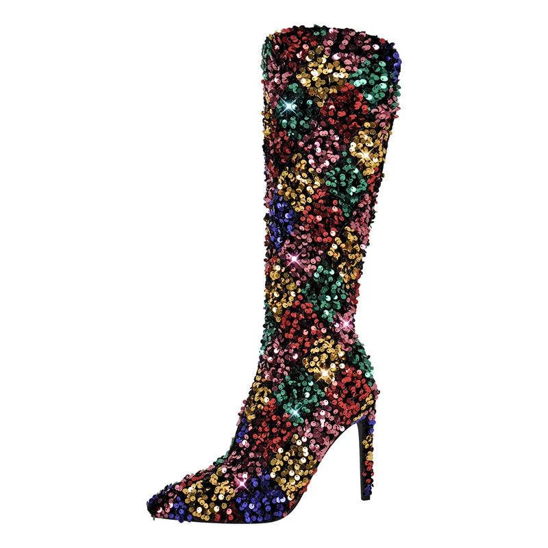 Winter Fashion Warm Short Flock Trouser Tube Boots Pointed Toe Matte PU Stiletto High Heel Boots