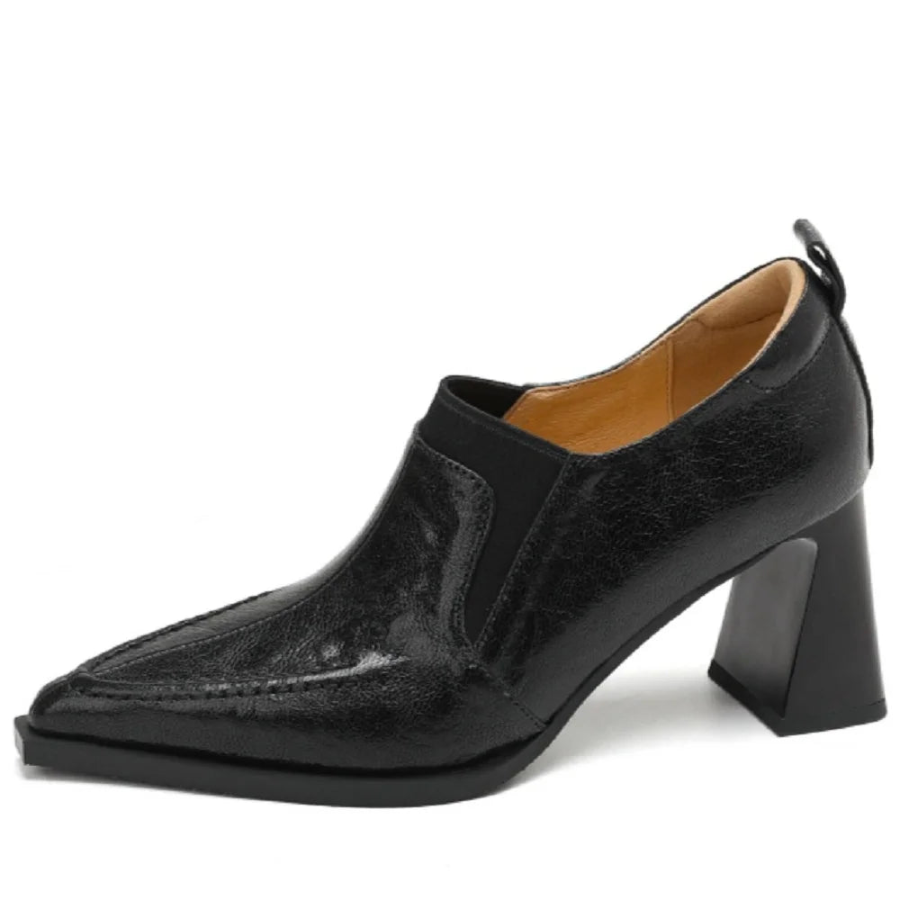 Handmade Genuine Leather Pointed Toe High Heels Shoes Dress Office Lady Casual Retro Concise Women Pumps 33-40