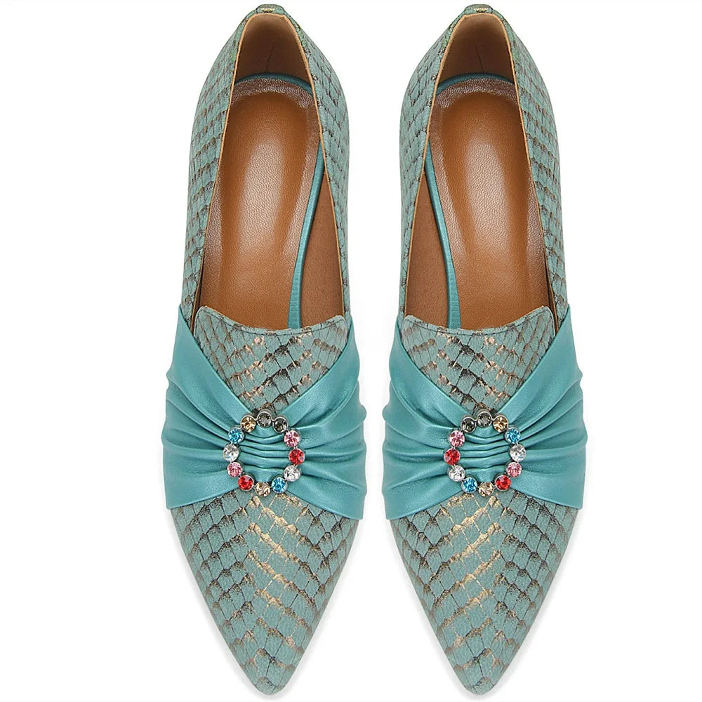 French high heels spring and autumn new deep mouth color matching bow pointed thick heel comfortable shoes 33-43